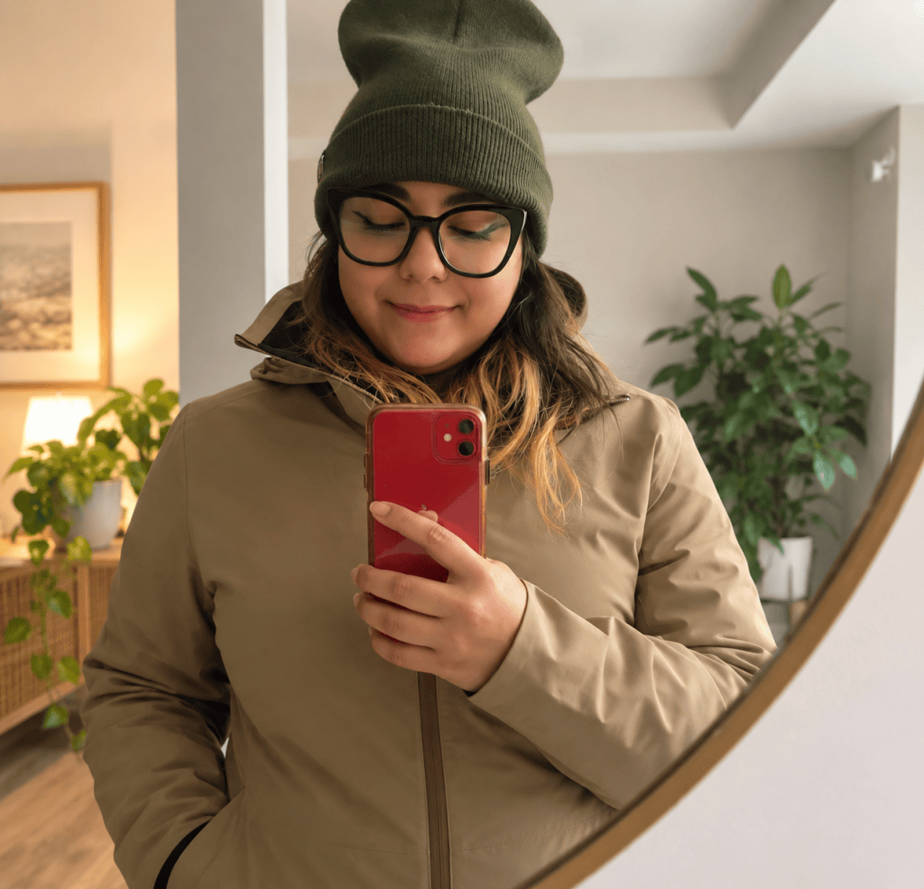 Hedy Anvari in a casual portrait, wearing glasses and a green beanie